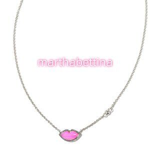 Lips Silver Pendant Necklace in Hot Pink Mother-of-Pearl